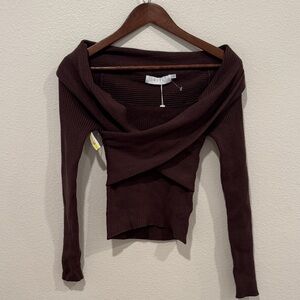 ASTR Chocolate Ribbed Knit Top, XS